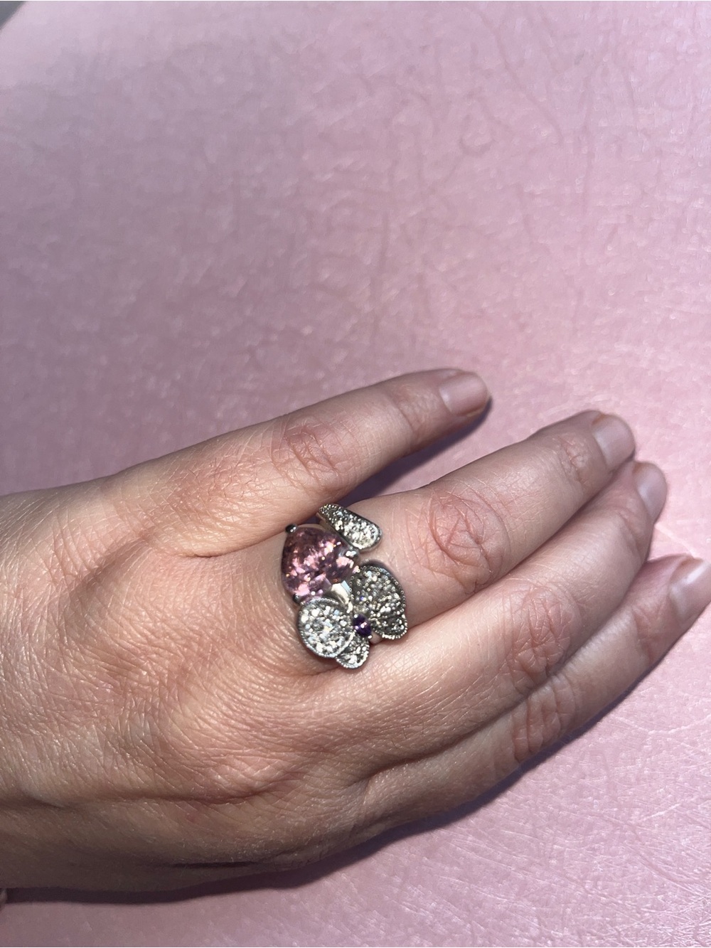Elegant Pink Crystal Floral Ring - Women Jewelry
